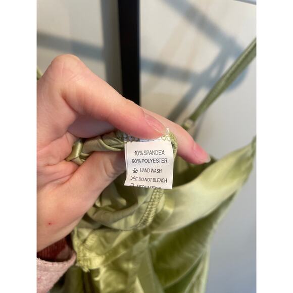 Sleeveless Ruched Night Out Mini Dress Green L Spaghetti Strap Satin - Picture 8 of 8